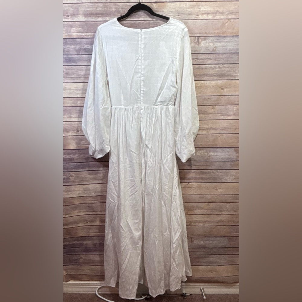 Entro White Maxi Dress Cutout Midriff Bishop Sleeve Size Large - Picture 7 of 9
